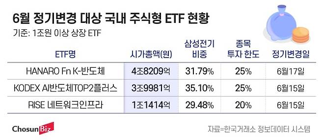 6월 12일 기준 삼성전기 비중 초과 ETF 현황. /그래픽=정서희