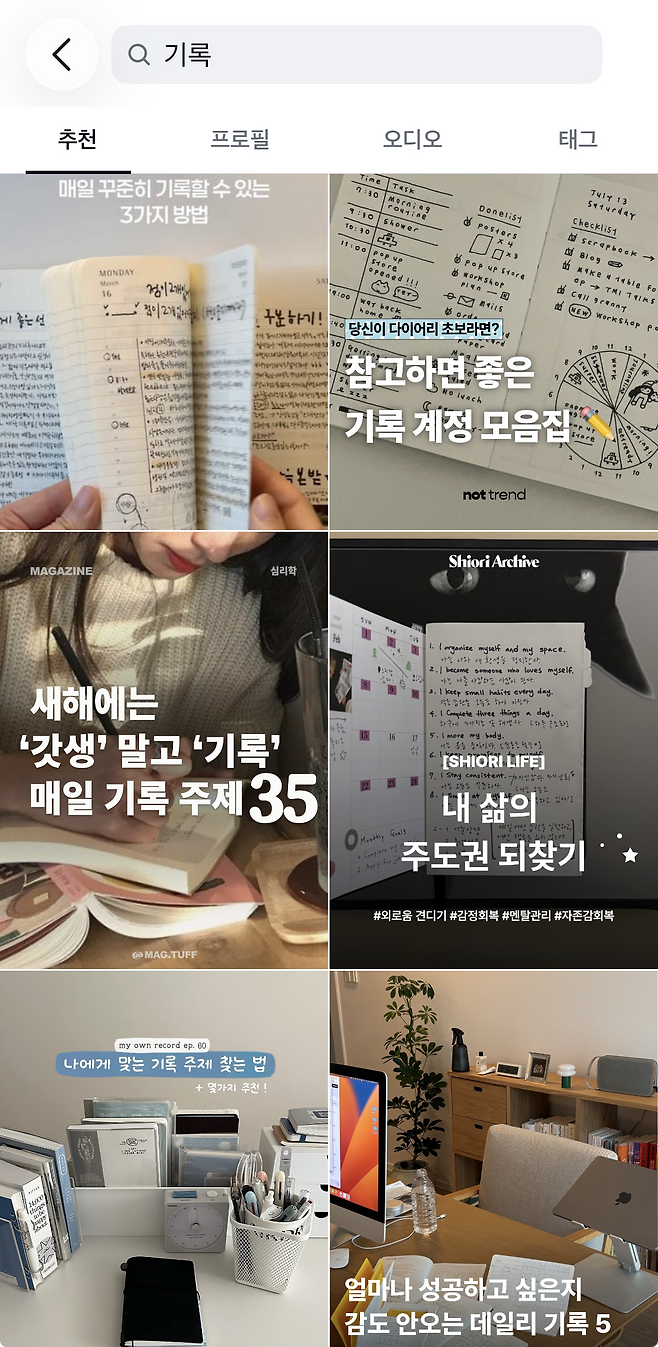 SNS 속 기록 관련 콘텐츠는 꾸준하고 잔잔하게 인기를 얻고 있다. 인스타그램 캡처