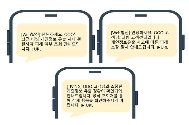 티빙 유출사고 후 예상되는 스미싱 문구 / 출처=과기정통부