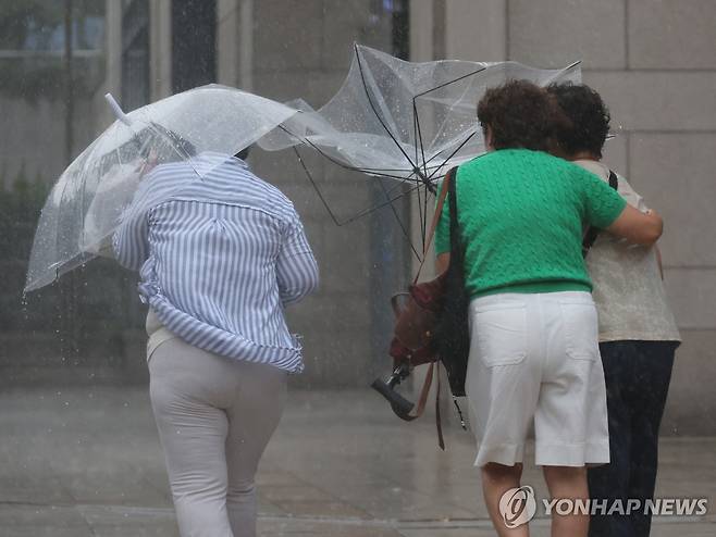 갑자기 내리는 비 (서울=연합뉴스) 이진욱 기자 = 19일 서울 중구 명동 인근에서 비가 내리고 있다. 2026.6.19 cityboy@yna.co.kr