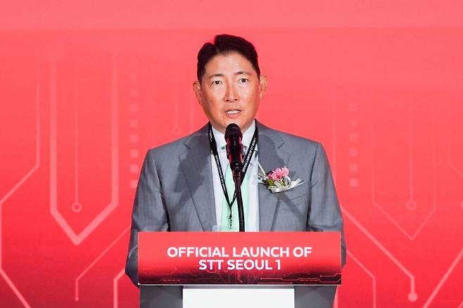 서울 금천구 가산동에서 열린 효성-STT GDC의 AI 데이터센터 'STT Seoul 1' 개관식에 조현준 효성 회장이 발언하고 있다 /사진제공=효성중공업