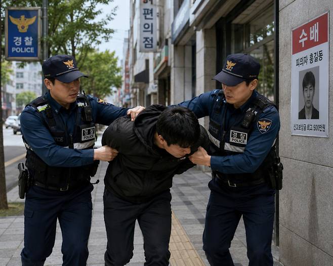 경찰이 수배자를 검거하는 모습. 이 기사내용과는 무관함./사진=챗GPT 생성.