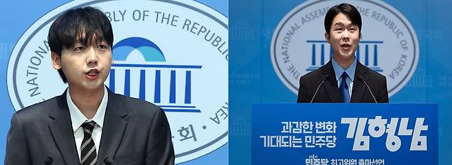 더불어민주당 청년 최고위원 후보로 꼽히는 정치인플루언서 정민철씨와 김형남 전 군인권센터 사무국장. 뉴스1