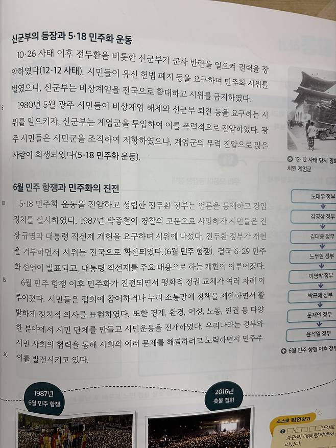 중학교 역사2(미래엔 출판)의 5·18 민주화 운동 관련 서술 중학교 역사2(미래엔 출판) 캡처