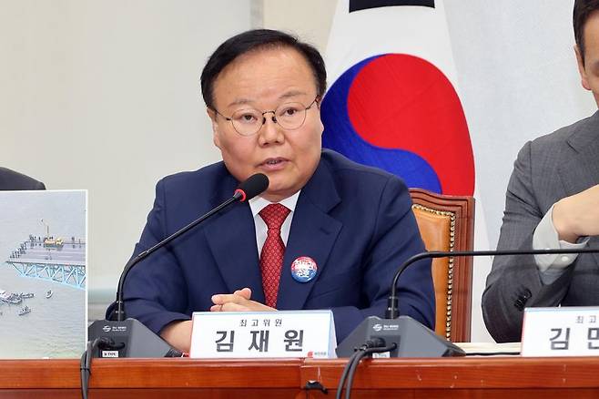 국민의힘 김재원 최고위원이 13일 국회에서 열린 최고위원회의에 참석해 발언하고 있다. 사진=박범준 기자