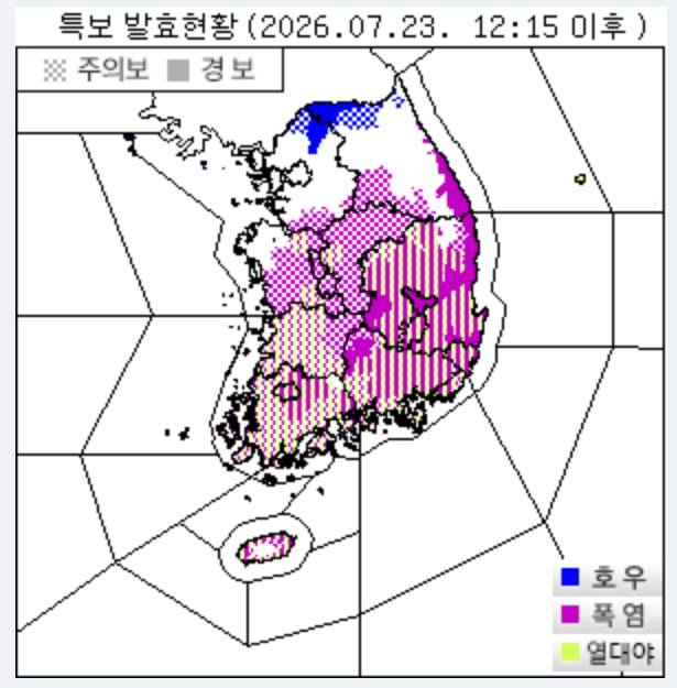 ⓒ기상청=호우, 폭염, 열대야 전국 기상특보 현황