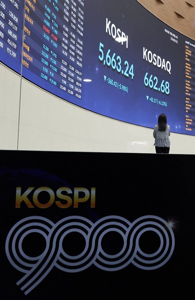 서울 여의도 한국거래소 홍보관에 6월 코스피 9000 포인트 돌파 기념 행사에 사용했던 구조물이 놓여 있다.(연합뉴스)