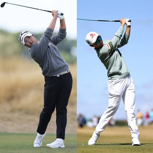 2026년 미국여자프로골프(LPGA) 투어 메이저 골프대회인 제50회 AIG 여자오픈(브리티시 여자오픈) 우승 경쟁을 벌인 유해란 프로(사진제공=Richard Heathcote/R&A/R&A via Getty Images), 그리고 김효주 프로(사진제공=Charlie Crowhurst/R&A/R&A via Getty Images). (사진을 무단으로 사용하지 마십시오.)