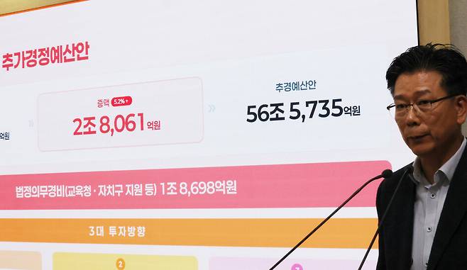 10일 서울 중구 시청 브리핑룸에서 이동률 서울시 기획조정실장 직무대리가 2026년 제2회 추가경정예산안 설명을 하고 있다. 연합뉴스