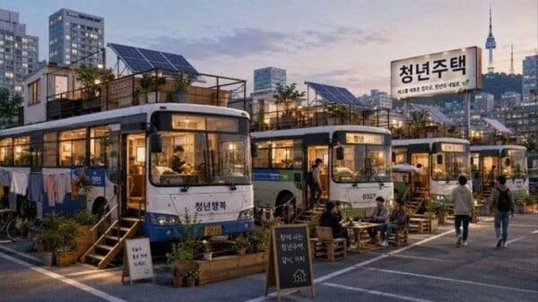 황희 더불어민주당 의원이 제안한 ‘버스하우스’를 풍자하는 인공지능(AI) 이미지. /SNS 캡처
