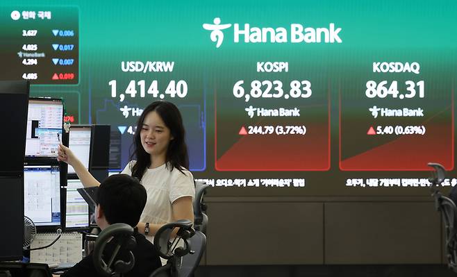 오늘(13일) 서울 중구 하나은행 딜링룸 현황판에 코스피 등이 표시되고 있다. / 사진=연합뉴스