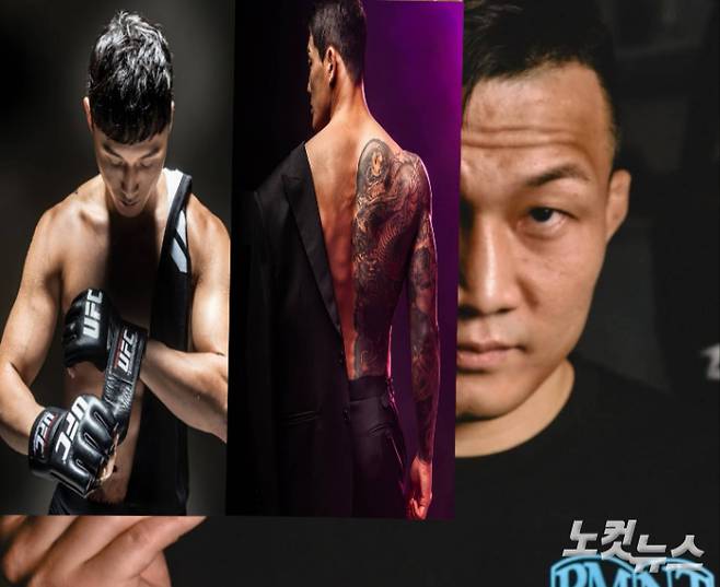 '코리안 좀비' 정찬성(사진 맨 오른쪽)과 다음 달 20일 UFC 331 대회에서 페더급 경기를 잇따라 벌이는 최두호와 유주상(사진 가운데). 정찬성 SNS 캡처·편집
