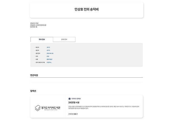 최근 친일파 후손으로 알려지며 논란에 휩싸인 배우 하영(33)의 증조부 안상호의 '안상호 전의 송덕비'를 친일 시설로 등재한 '경기도 메모리' 페이지 캡처 (사진=이민하 기자)