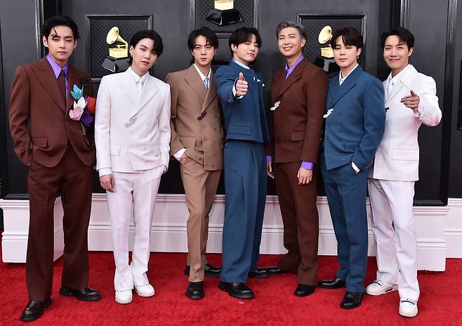 지난 2022년 그래미 어워즈에 참석한 그룹 방탄소년단(BTS).AP=연합뉴스