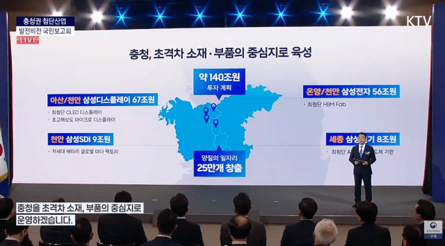 이청 삼성디스플레이 사장이 지난 7월 열린 충청권 메가프로젝트 발표회(충청권 첨단산업 발전비전 국민보고회)에서 발표하고 있다. (사진=KTV 생중계)