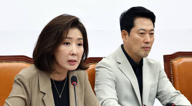 국민의힘 나경원 의원이 4일 국회에서 열린 '검찰 보완수사권 폐지·공소기각 조항의 위헌성과 대통령 재의요구권 행사 촉구 긴급 토론회'에서 발언하고 있다. 연합뉴스