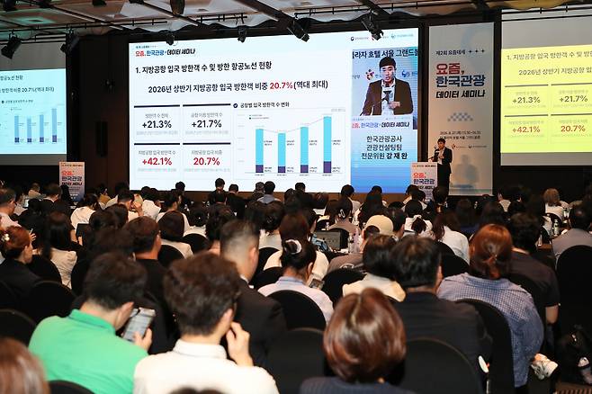 강재완 한국관광공사 관광컨설팅팀 전문위원이 데이터 기반 지방공항 활성화 방안을 발표하고 있다.(한국관광공사 제공)