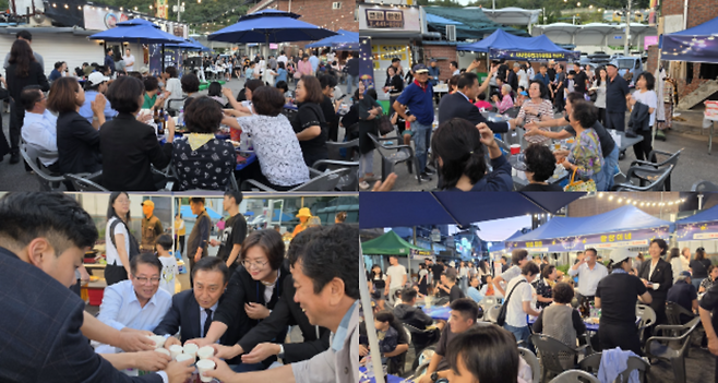 ◇3일 밤 화천군 사내면 사창리에서 처음으로 열린 '별별 야시장'에 지역 주민들 1,000여명이 북적이며 성황을 이뤘다. 주민들과 참석 내빈들이 곳곳에서 축하의 마음을 나누고 있다. 화천=이무헌기자