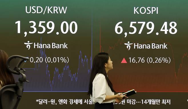 3일 서울 중구 하나은행 딜링룸 전광판에 주요 지수가 표시 되고 있다./사진제공=뉴시스