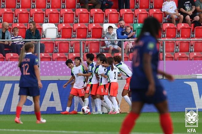 20세 이하 여자 축구대표팀이 6일(현지시간) 열린 2026 FIFA U20 여자 월드컵 조별리그 C조 1차전에서 프랑스와 1-1로 비겼다. (대한축구협회 제공)