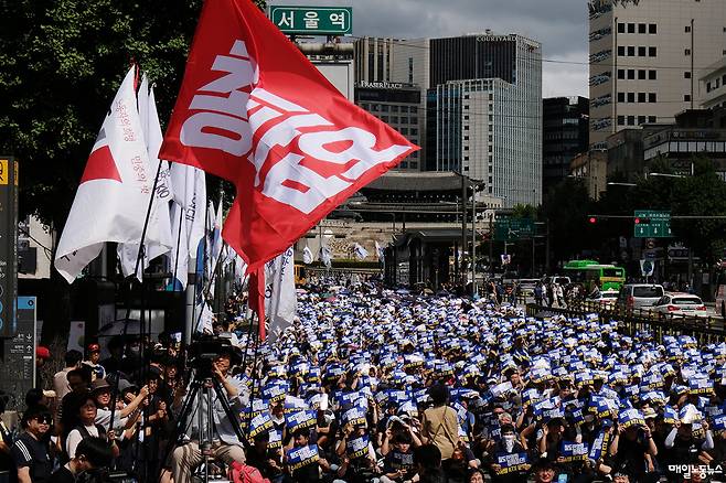 ▲ 2023년 9월 철도노조가 파업출정식을 열고 있다. <자료사진 정기훈 기자>