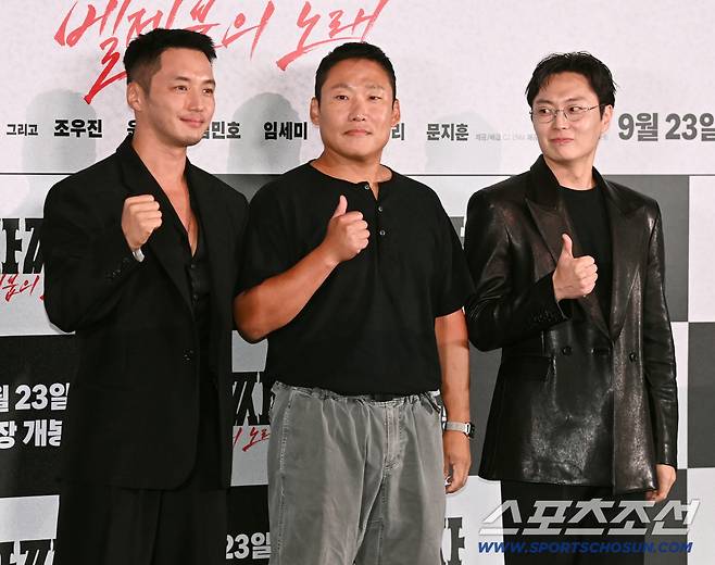9일 용산CGV에서 열린 영화 '타짜: 벨제붑의 노래'의 언론시사회. 왼쪽부터 변요한, 최국희 감독, 노재원이 포즈를 취하고 있다. 용산=허상욱 기자wook@sportschosun.com/2026.09.09/