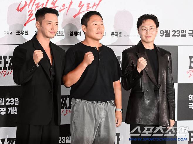9일 용산CGV에서 열린 영화 '타짜: 벨제붑의 노래'의 언론시사회. 왼쪽부터 변요한, 최국희 감독, 노재원이 포즈를 취하고 있다. 용산=허상욱 기자wook@sportschosun.com/2026.09.09/