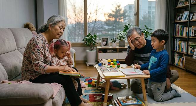 황혼육아. 일러스트 제미나이