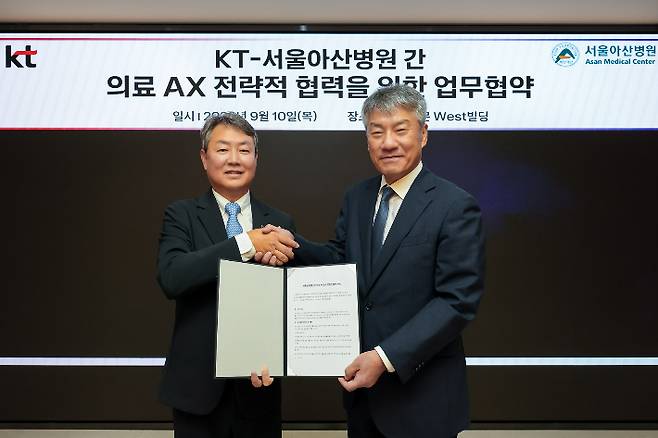 KT가 서울아산병원과 AI 병원 구축과 임상 현장에 적용 가능한 인공지능(AI) 의료서비스 개발을 위한 의료 인공지능 전환 협력에 나선다. KT 제공