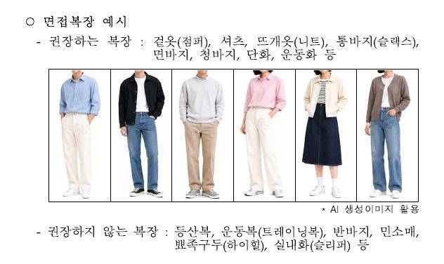 인사혁신처가 10일 공고한 면접 복장 예시. 사진 인사혁신처