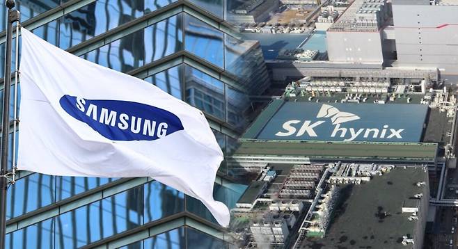 서울 서초구 삼성전자 사옥(왼쪽)과 경기 이천시 SK하이닉스 반도체 공장. 뉴스1, SK하이닉스 제공