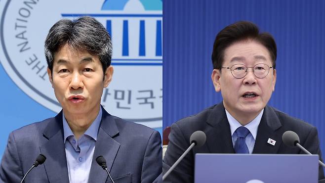 윤건영(왼쪽) 더불어민주당 의원, 이재명 대통령. 연합뉴스
