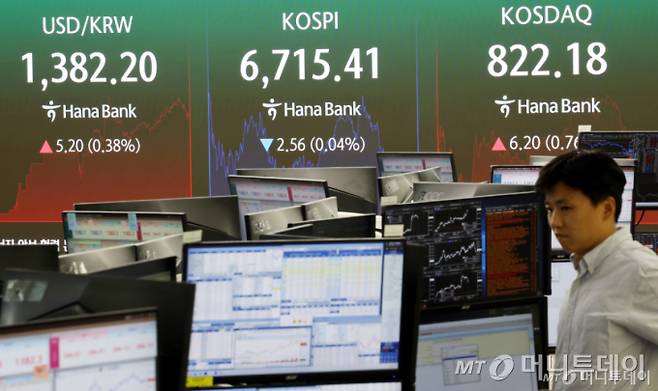17일 오후 서울 중구 하나은행 본점 딜링룸./사진=뉴시스