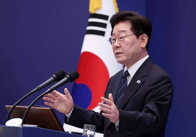 이재명 대통령이 9월18일 청와대 영빈관에서 기자회견을 하고 있다. 청와대사진기자단