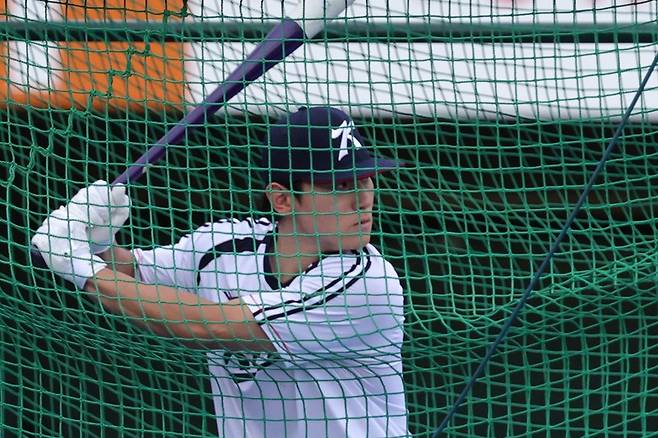 대한민국 야구 국가대표팀 내야수 김도영이 20일 일본 오카자키 시민구장 야구장에서 오는 21일 대만과의 2026 아이치·나고야 아시안게임 조별리그 1차전을 앞두고 훈련을 진행했다. 사진 연합뉴스