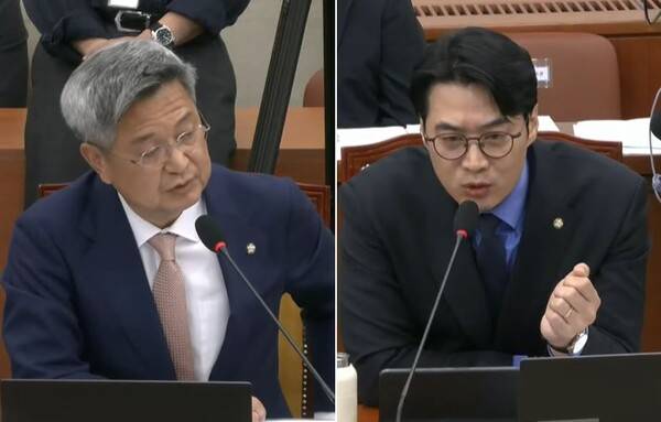 ▲김장겸 국민의힘 의원(왼쪽)과 한준호 더불어민주당 의원. 국회방송 유튜브 갈무리