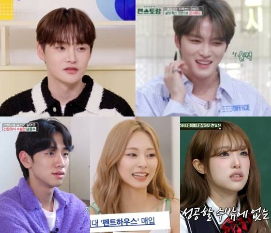 (왼쪽 위부터 시계방향) 가수 박서진, 김재중, 최예나, 트와이스 쯔위, 배우 남윤수 /사진=KBS, JTBC, 유튜브 채널 '재친구'