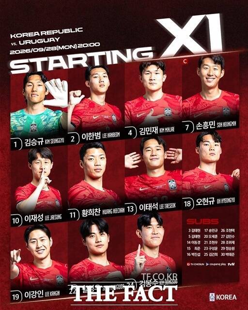 28일 모레노호의 우루과이전 스타팅11./KFA