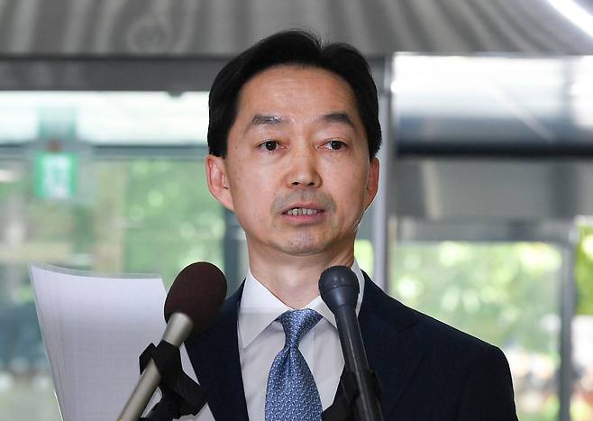 김지용 중대범죄수사청장 후보자가 중수청이 개청한 2일 서울 종로구 창성동 정부서울청사 별관에서 입장 발표를 하고 있다. 박수본 인턴기자