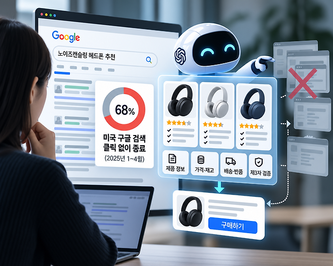 인공지능(AI)이 소비자를 대신해 상품을 비교하고 구매 후보를 추리면서 기업의 마케팅 공식도 바뀌고 있다. 소비자의 클릭을 자사 홈페이지로 끌어오는 데 집중했던 기존 방식에서 벗어나 AI가 읽고 신뢰해 답변에 인용할 수 있는 정보를 구축해야 한다는 분석이다. 광고를 얼마나 많이 노출했는지보다 AI의 추천 목록에 포함되는지가 구매 기회를 좌우하는 시대가 열리는 모습이다. / 사진=생성형AI(챗GPT) 이미지