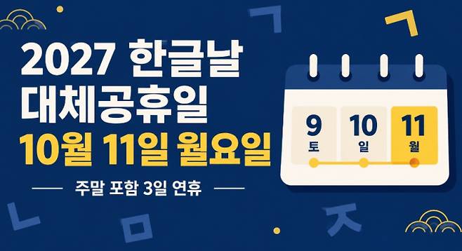 2027년 한글날 대체공휴일 10월 11일 연휴, ai 이미지