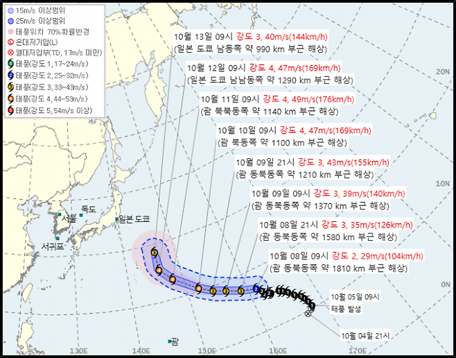 ▲8일 오전 3시 제29호 태풍 '고구마' 예상경로 (자료=기상청)