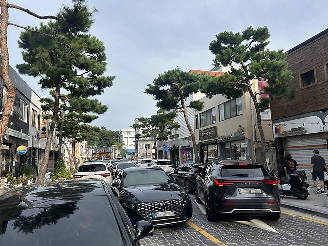 최근 충남 공주시 제민천 중심가에서 차량들이 불법 주차로 인해 아동에 어려움을 겪고있다. 임지오 수습기자