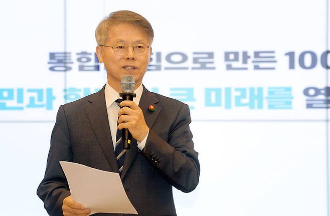 전남광주통합특별시 출범 100일 기자회견에서 발언하는 민형배 시장. (사진=전남광주시 제공) *재판매 및 DB 금지