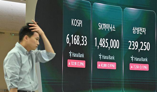 서울 중구 하나은행 딜링룸 전광판. 임세준 기자