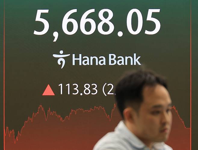 16일 서울 중구 하나은행 본점 딜링룸에 코스피가 표시되고 있다. ⓒ연합뉴스