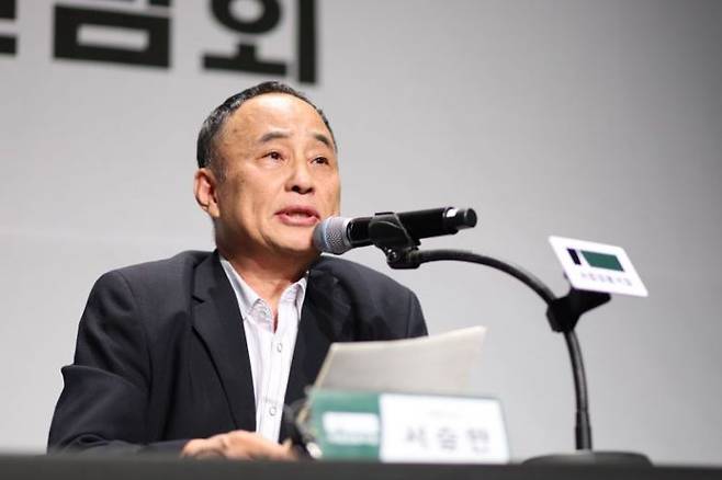 서승만 정동극장 신임 대표이사가 22일 서울 중구 정동극장 세실에서 열린 정동극장 신임 대표이사 취임 기자간담회에서 인사말을 하고 있다. 연합뉴스