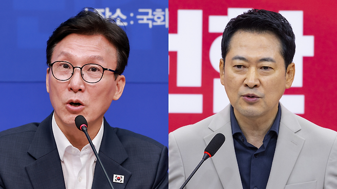 김민석(왼쪽부터) 더불어민주당 대표, 장동혁 국민의힘 대표. 연합뉴스