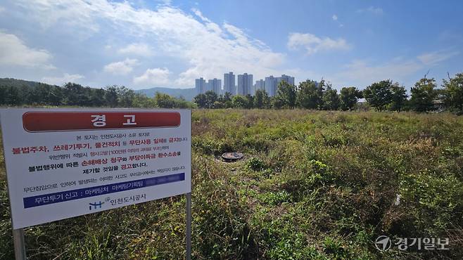 22일 오전 인천 영종구 운북동 1352의8. 당초 학교가 들어서기로 했던 부지지만 9년째 수풀만 가득하다. 박기웅기자