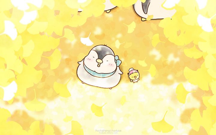 [PC/폰배경] 포챠펭과 은행숲 단풍 나들이-!